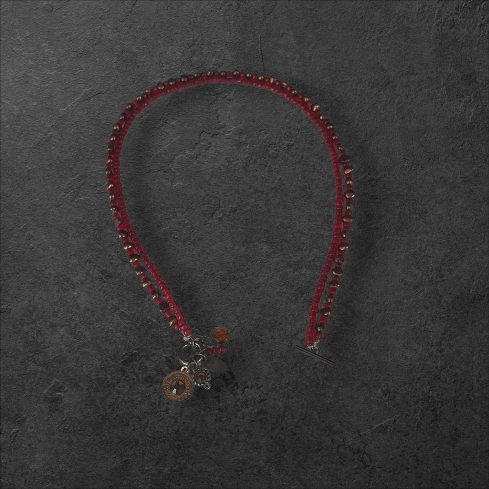 Chic Red Beaded Necklace with Charms